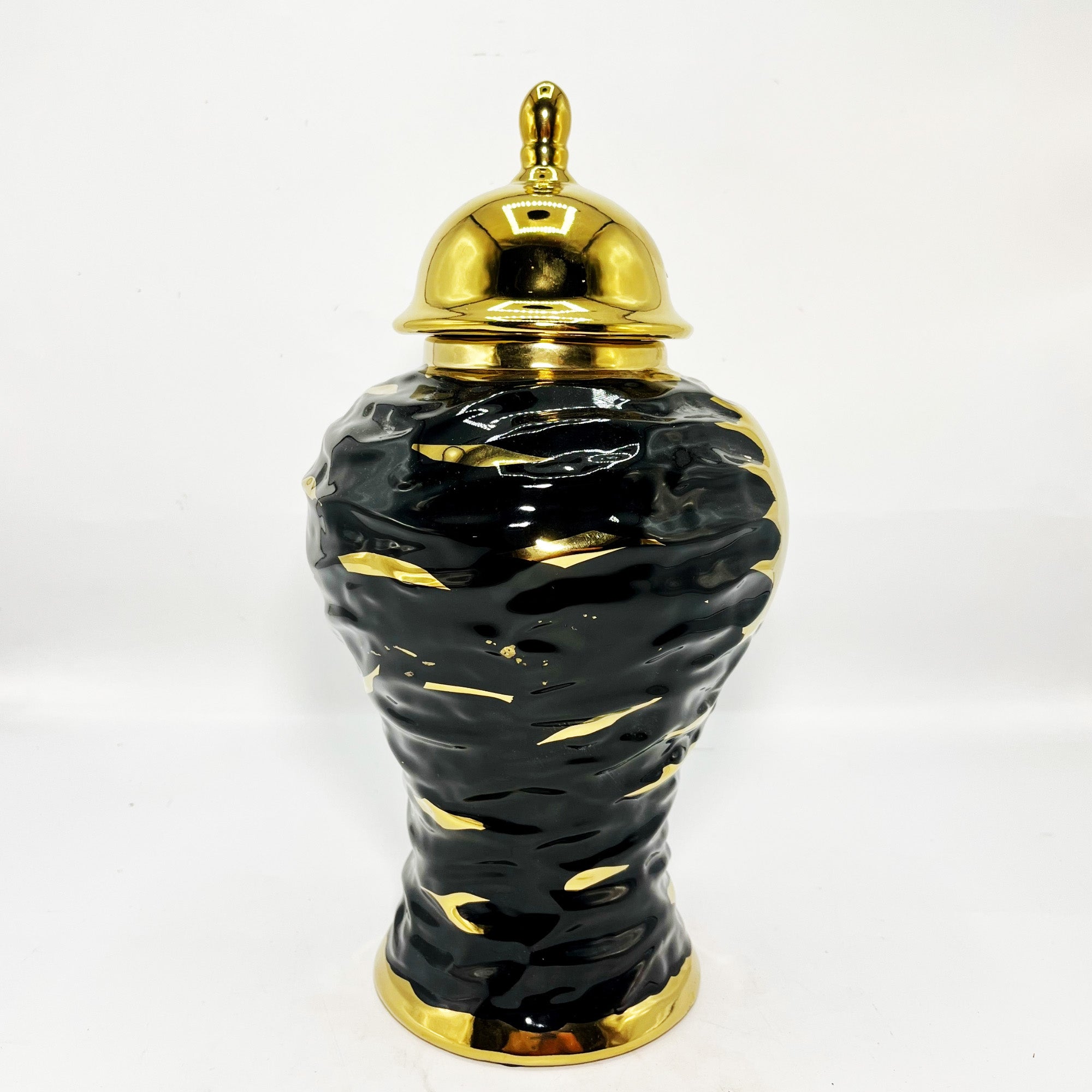 Ribbed Metallic Ceramic Candy Jar