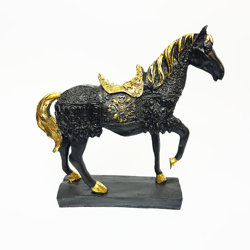 Black Horse with Golden Accents Figurine