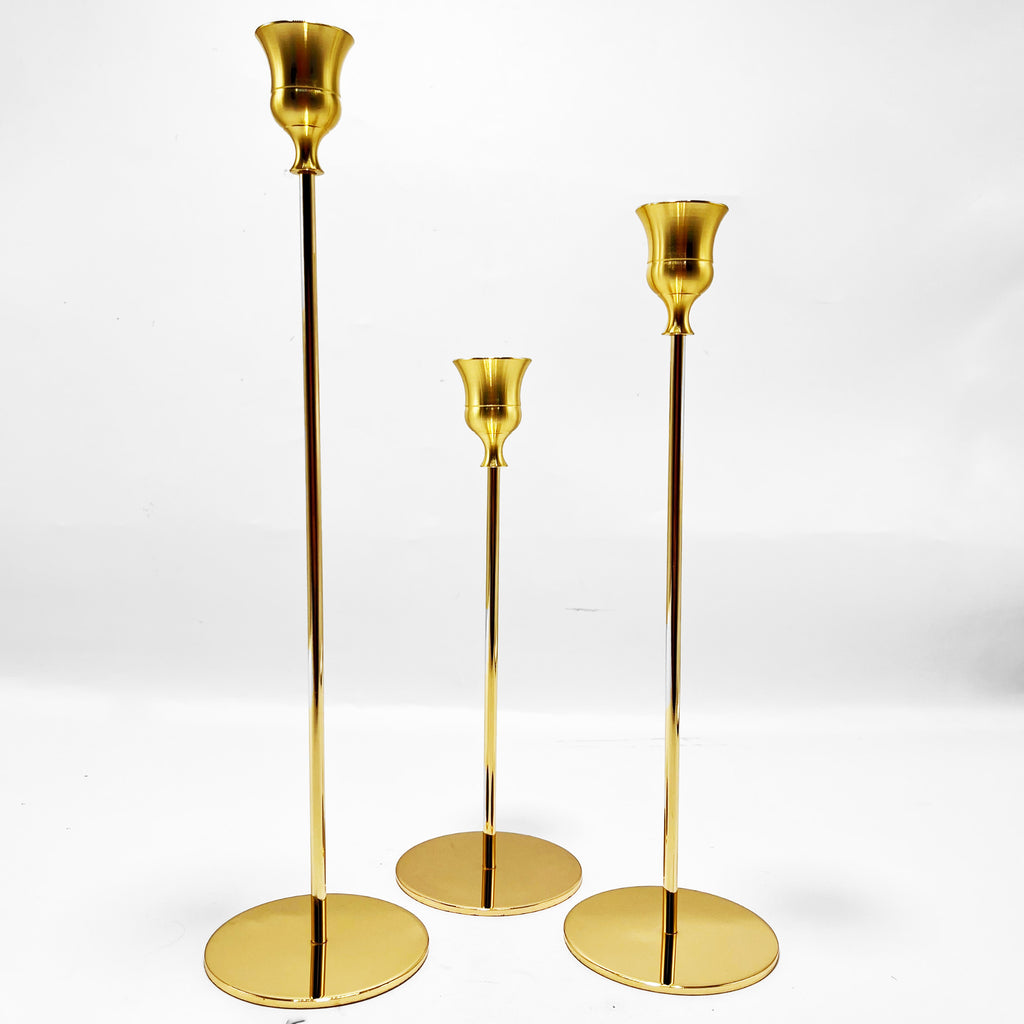 Elegant Gold Taper Candle Holder Set