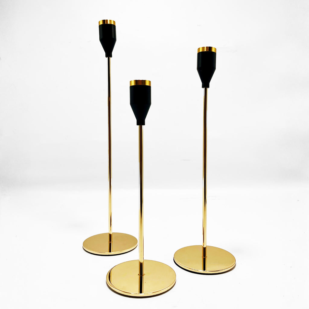 Elegant Gold Taper Candle Holder Set