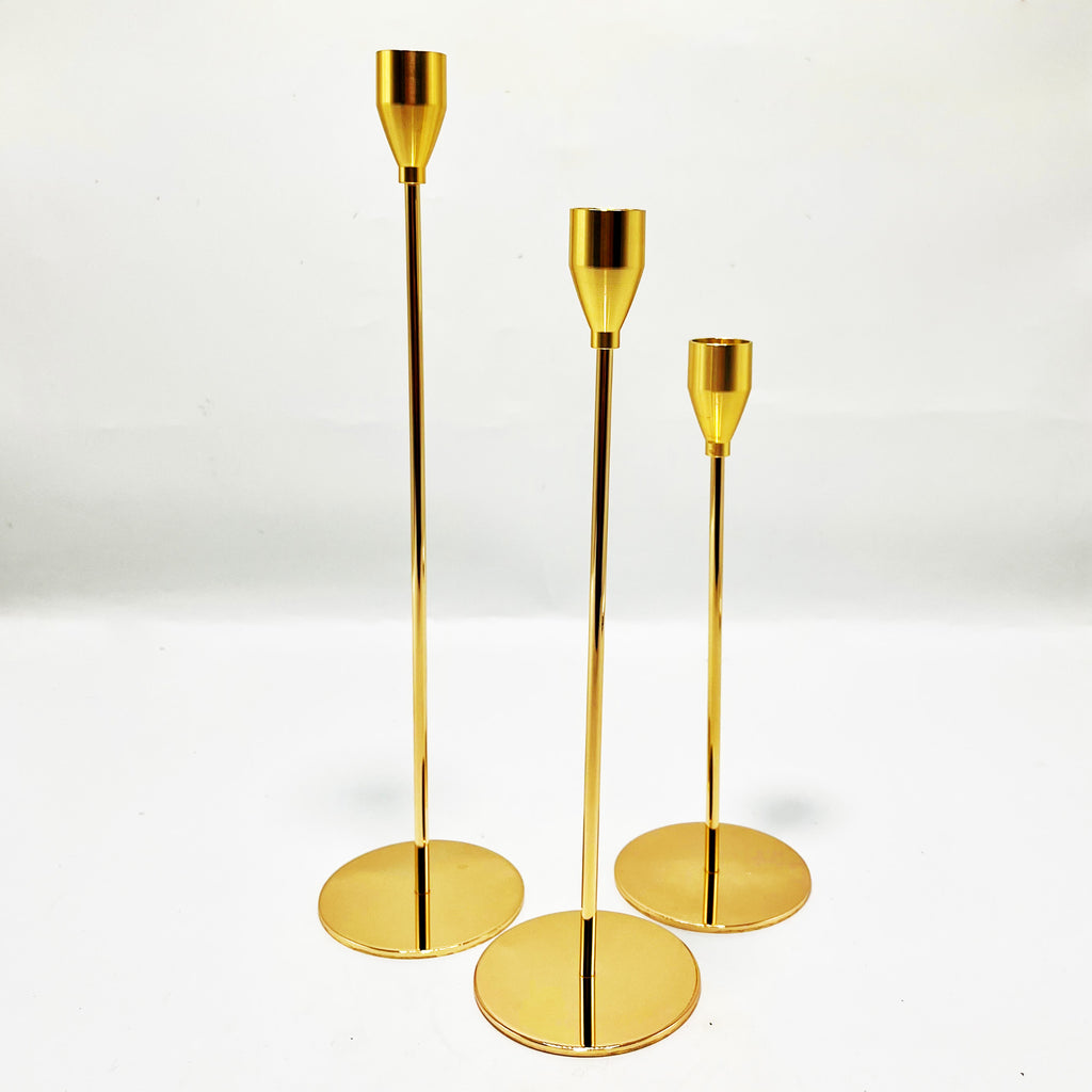 Elegant Gold Taper Candle Holder Set