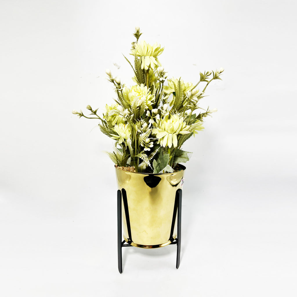 Potted Artificial Floral Arrangement with Metal Stand