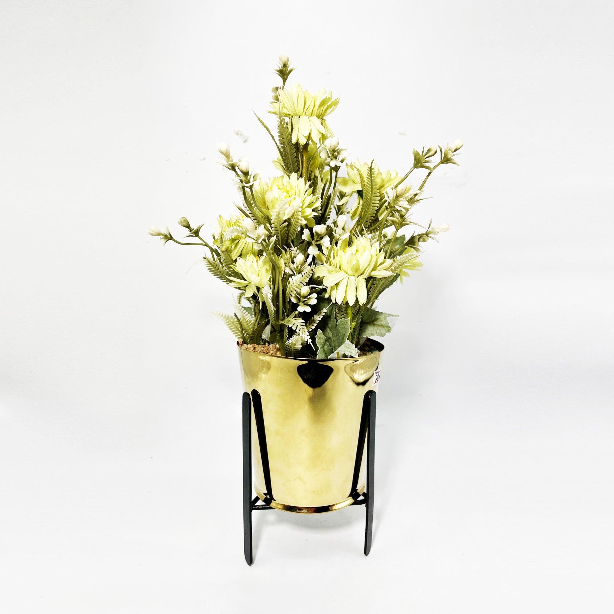 Potted Artificial Floral Arrangement with Metal Stand