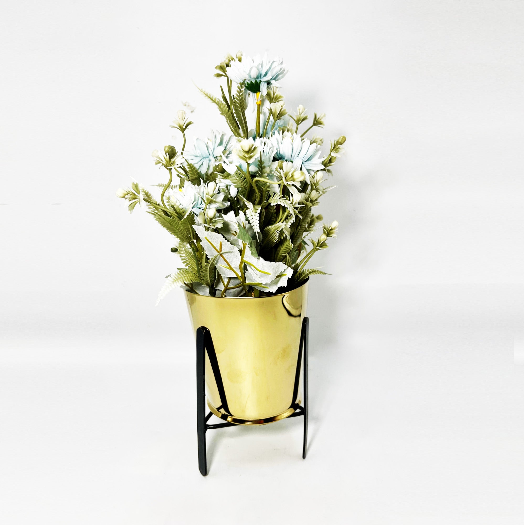 Potted Artificial Floral Arrangement with Metal Stand