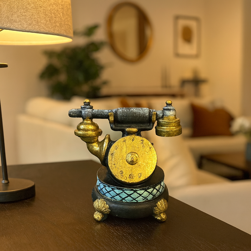Vintage Style Miniature Telephone Figurine - Decorative Fiber Piece
