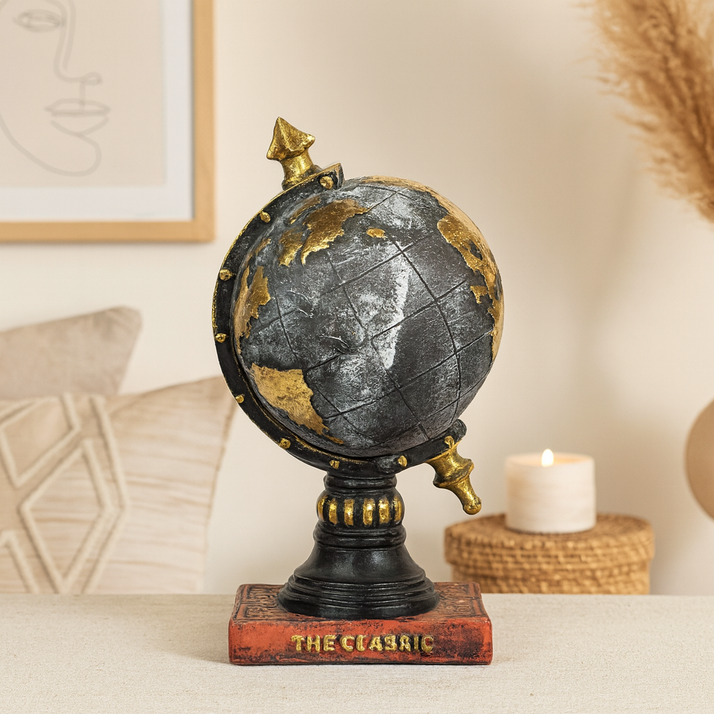 Vintage Style Miniature Globe Figurine - Decorative Fiber World Map