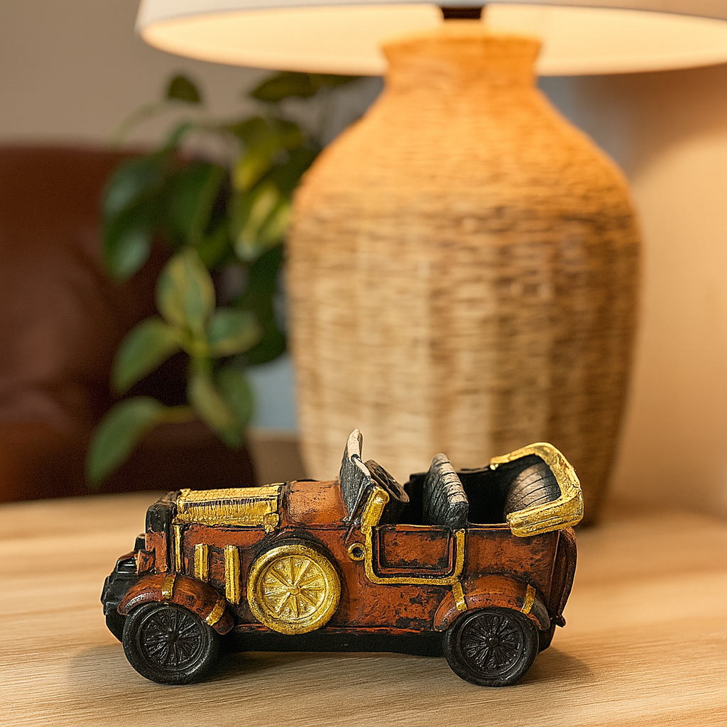 Antique Convertible Car Miniature Figurine - Vintage Auto Fiber Decor