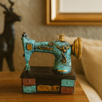Antique Style Sewing Machine Figurine - Miniature Fiber Decor