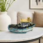 Distressed Fishing Trawler Miniature Figurine - Nautical Fiber Decor
