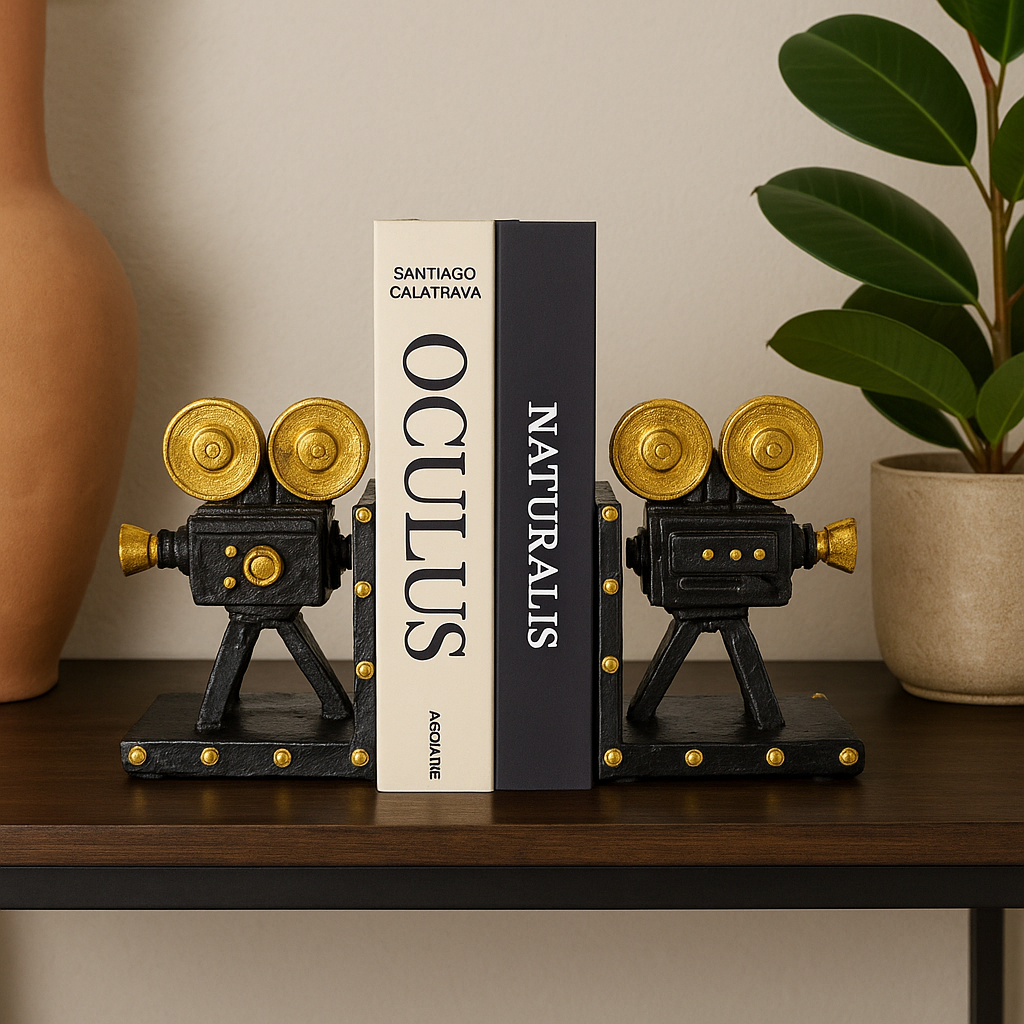 Vintage Movie Camera Bookends &nbsp;Fiber Decor Set