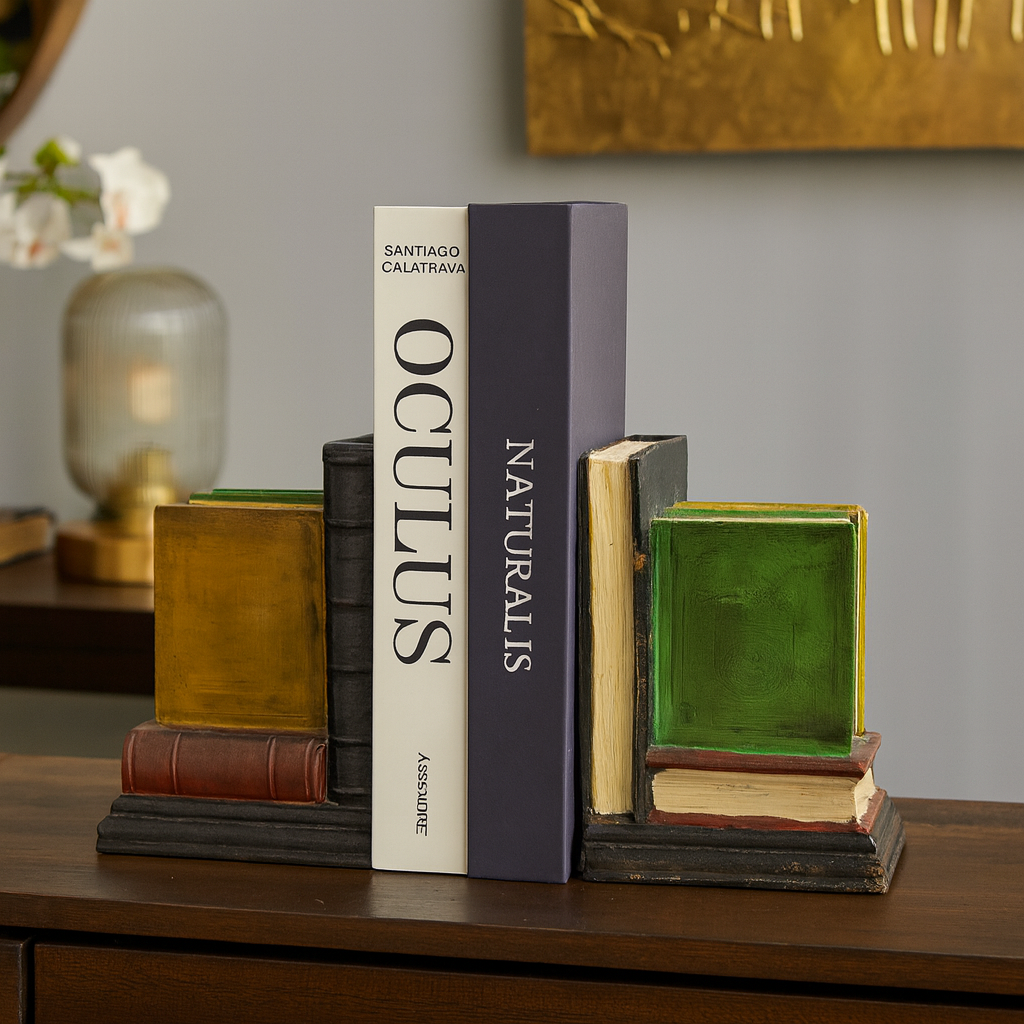 Stacked Antique Books Bookends - Decorative Fiber Set
