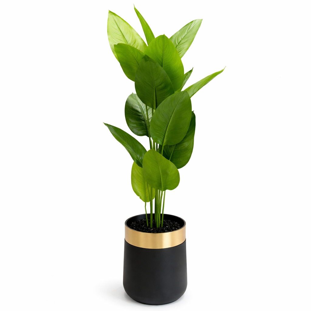 Luxury Artificial Banana Leaf Plant with Black & Gold Decorative Pot