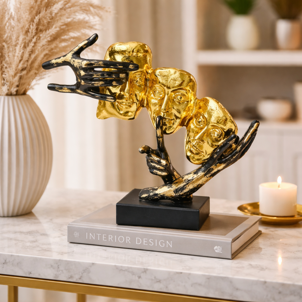 Golden Faces and Hands Figurine