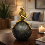 Golden Figurine Reading a Book on Globe
