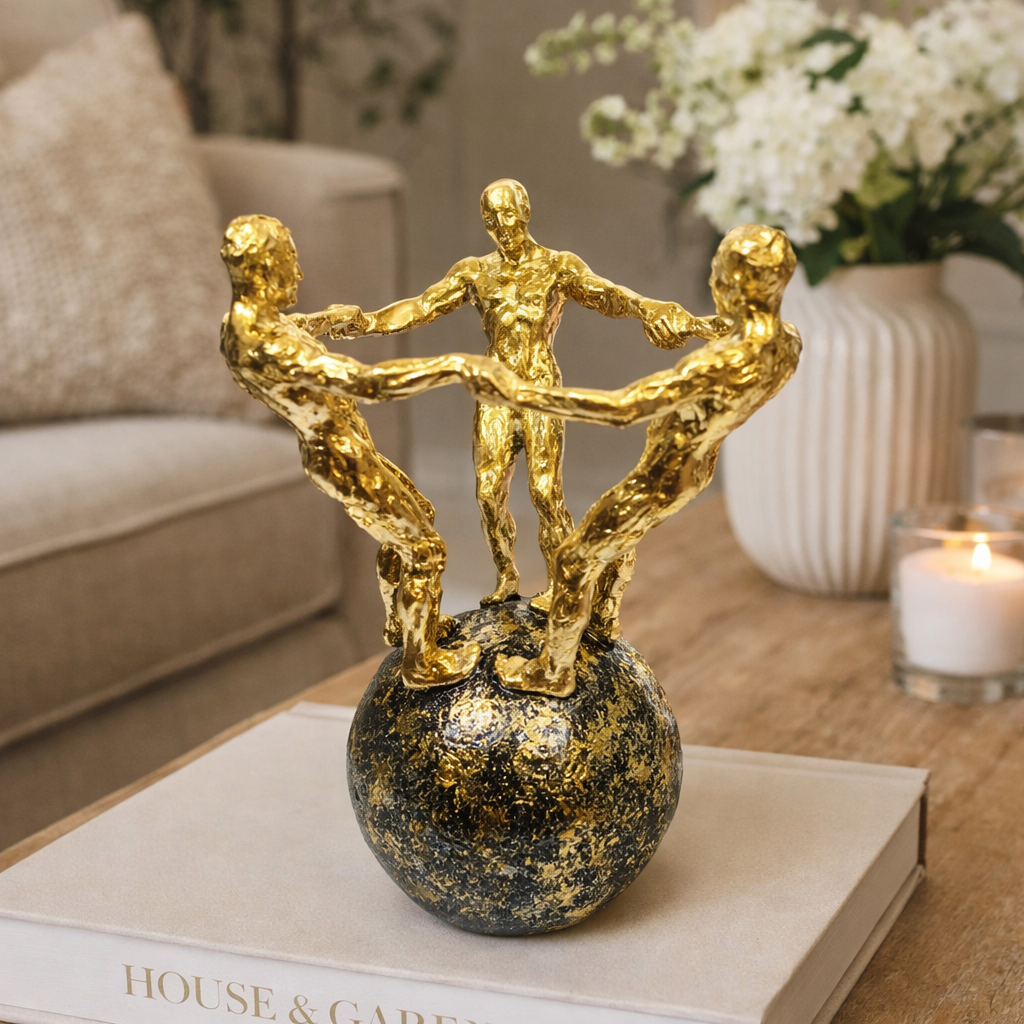 Golden Figurine Trio on Globe