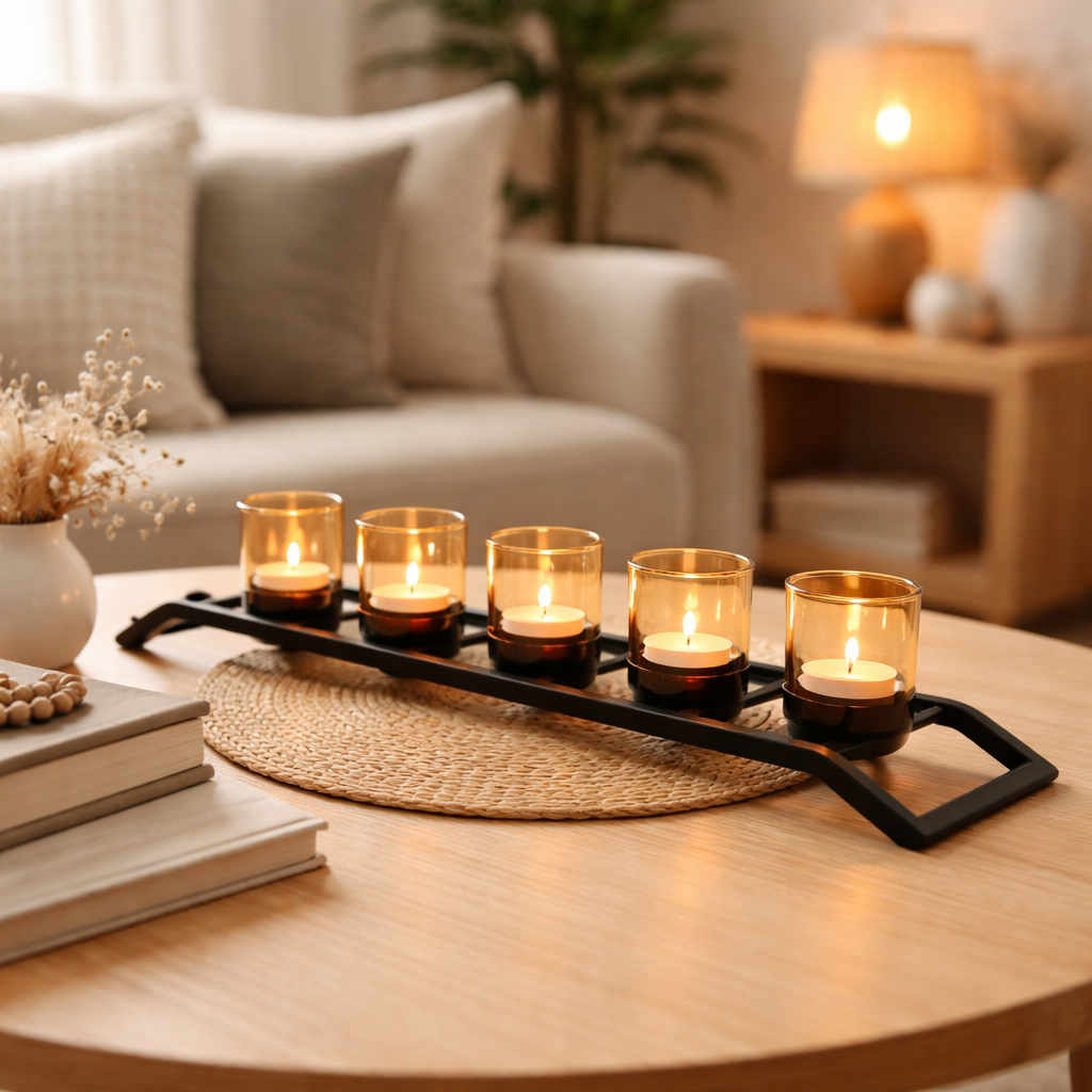 Modern Glass Tealight Candle Holder Tray