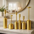 Modern Gold Cylindrical Candle Holder Set