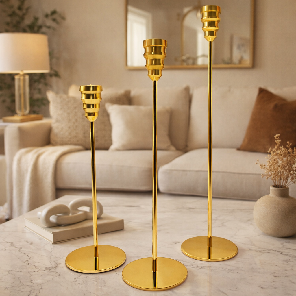 Elegant Gold Taper Candle Holder Set
