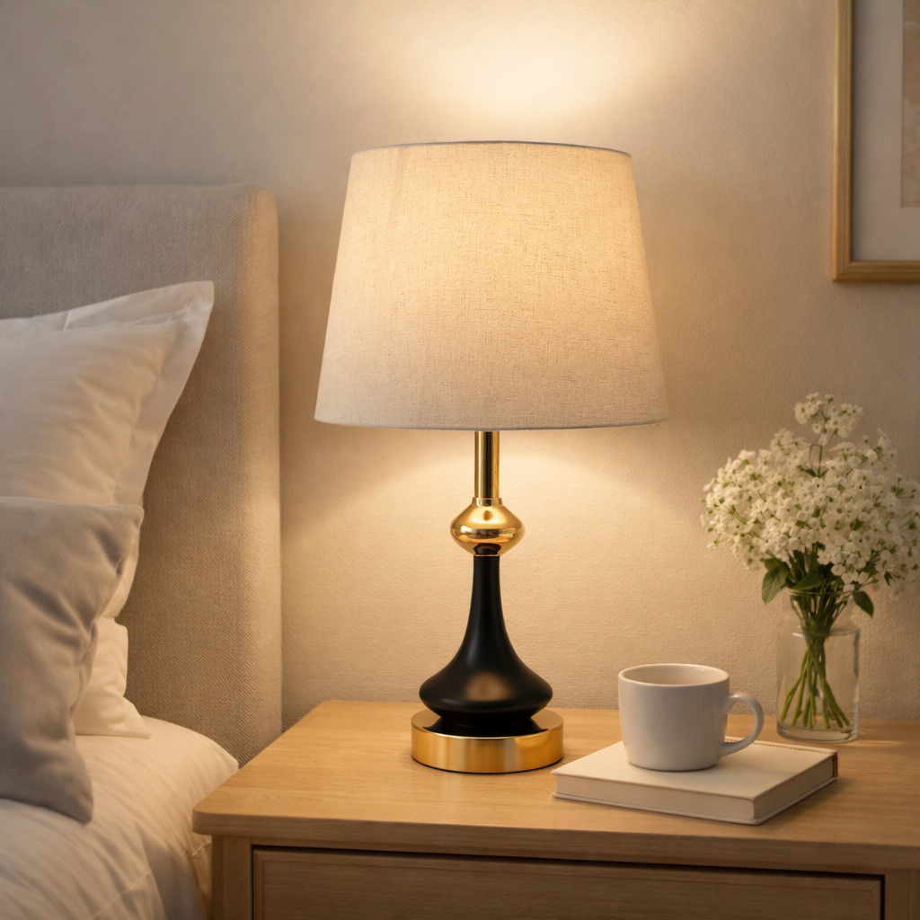 Gold and Matte Black Pedestal Table Lamp