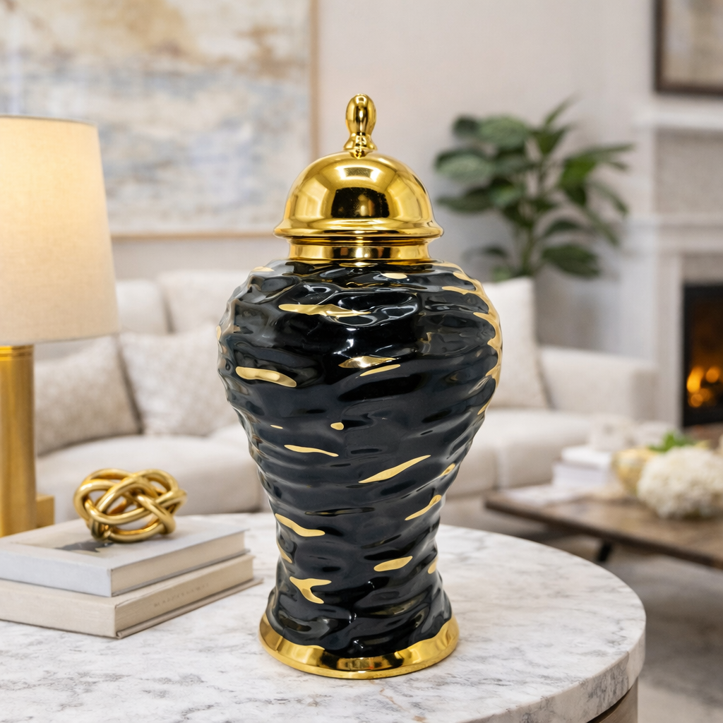 Ribbed Metallic Ceramic Candy Jar