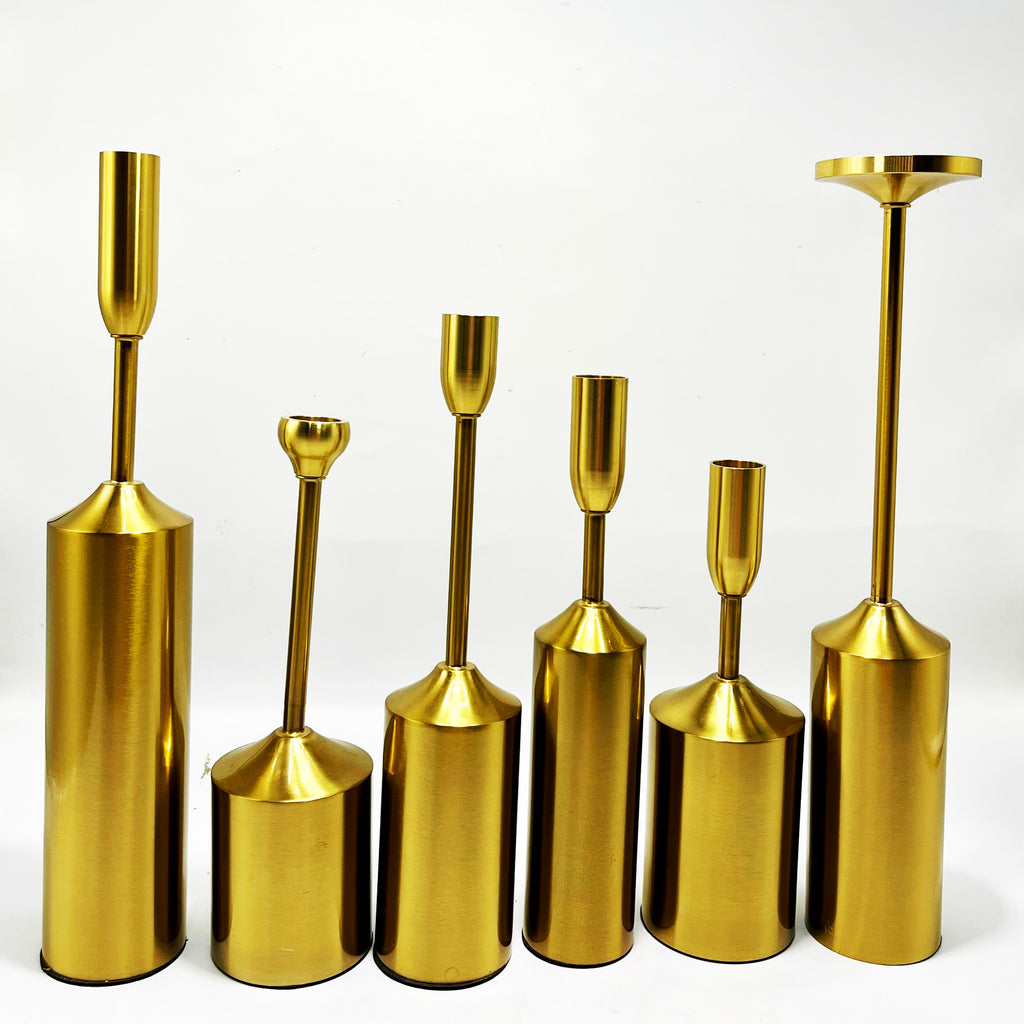 Modern Gold Cylindrical Candle Holder Set