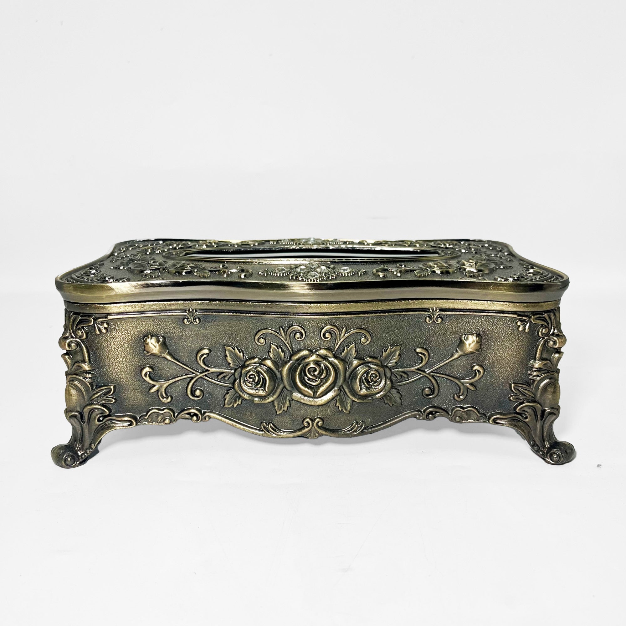 Antique Gold Floral Metal Tissue Box