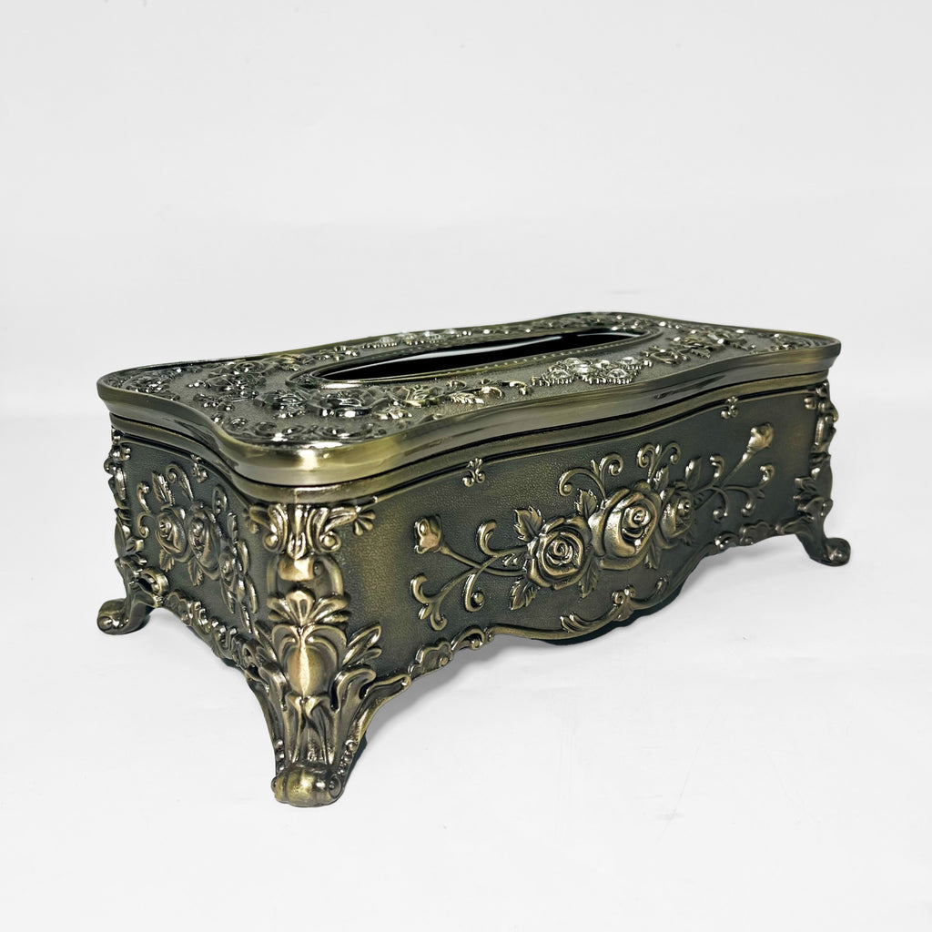 Antique Gold Floral Metal Tissue Box