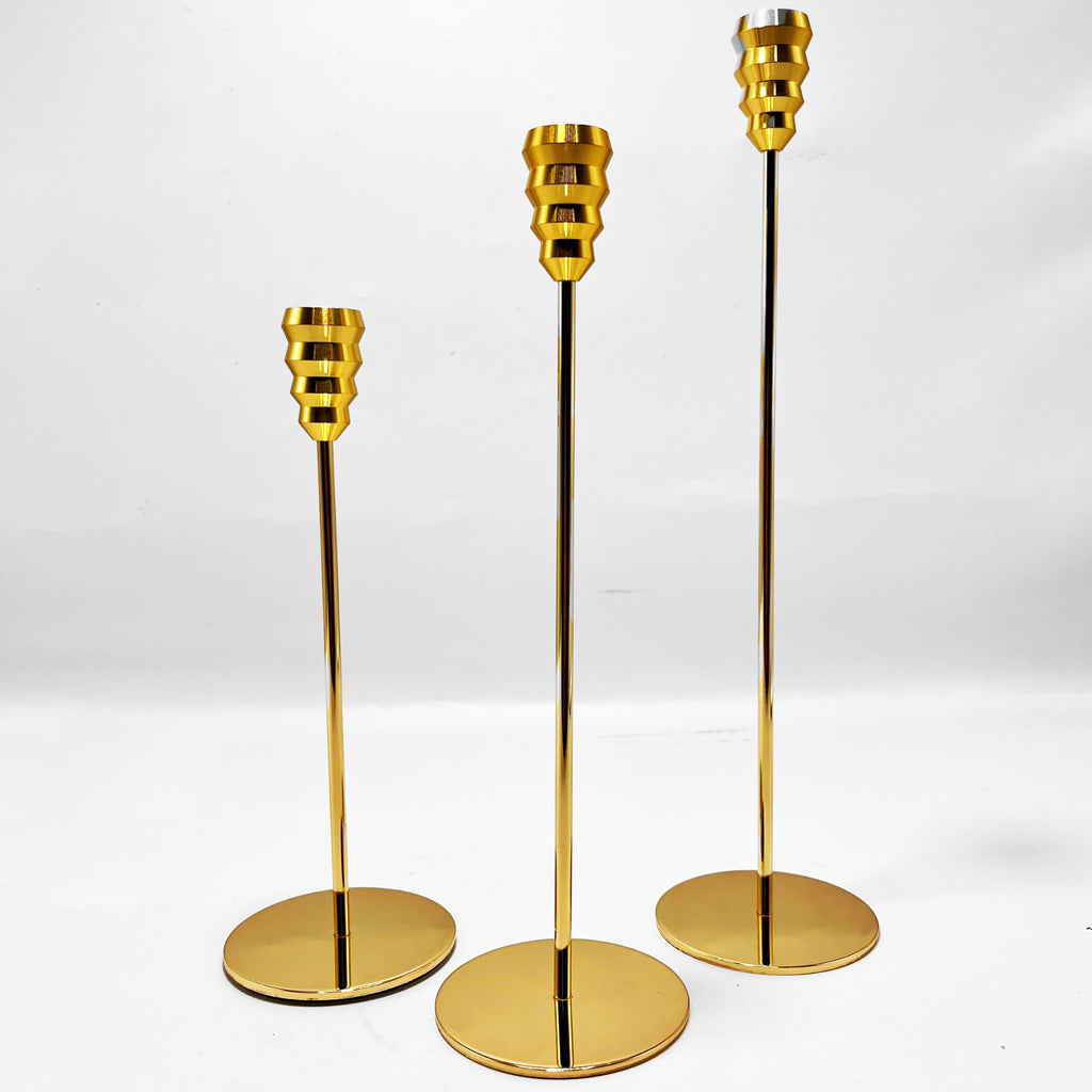 Elegant Gold Taper Candle Holder Set