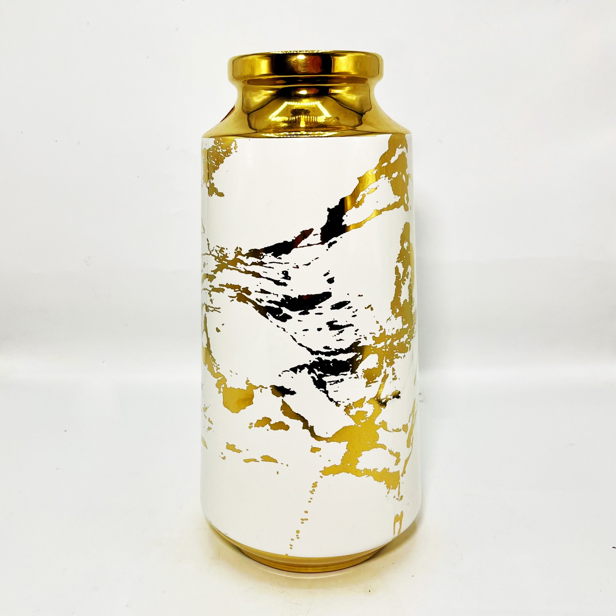Modern Gold & White Marble-Patterned Ceramic Vase