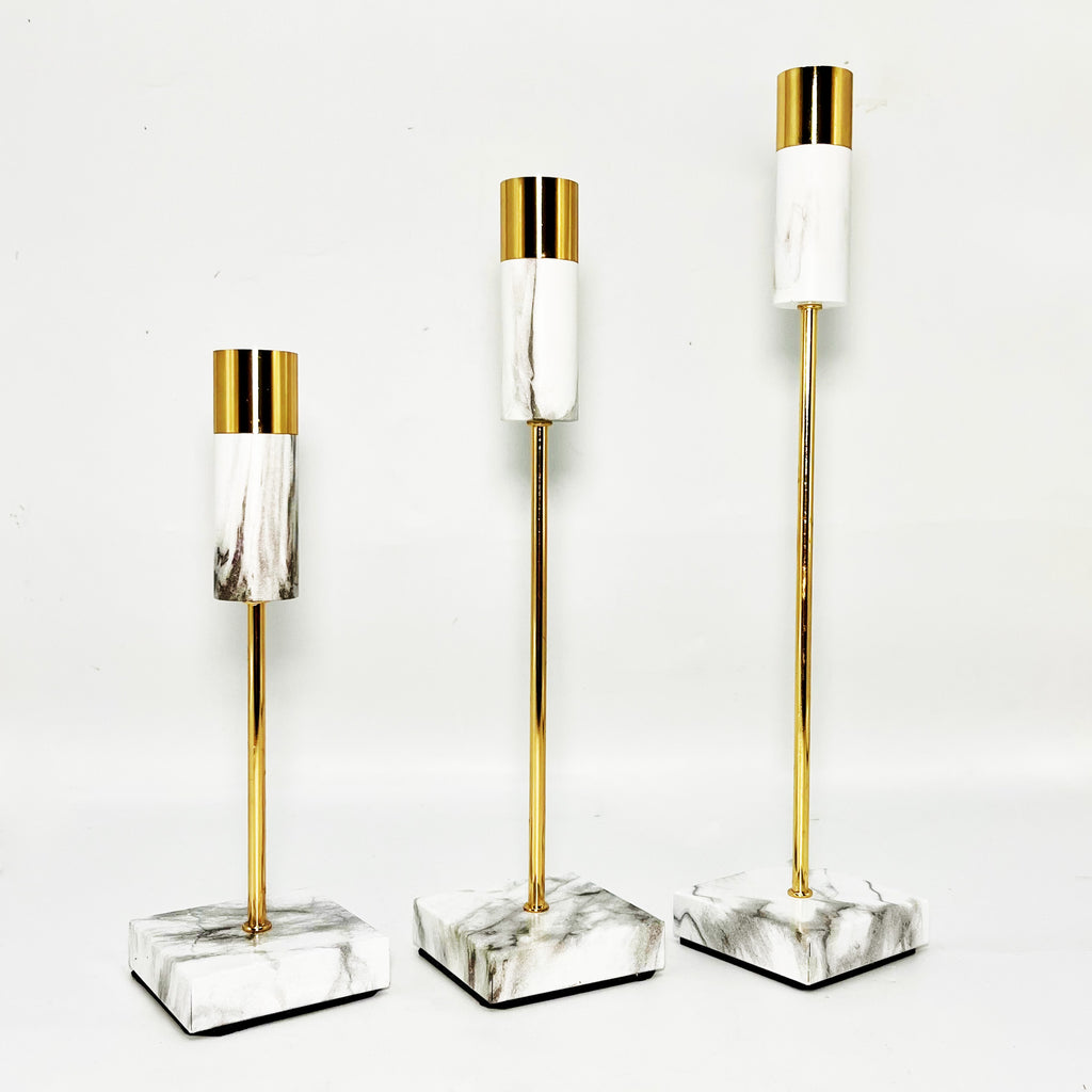 Marble & Gold Taper Candle Holder Set