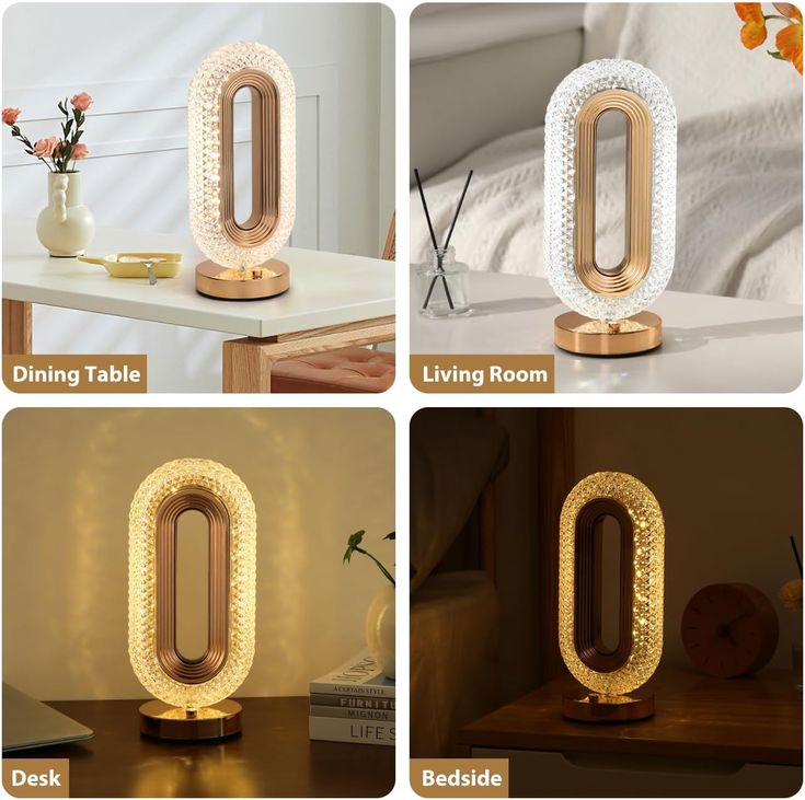 Modern Golden 3 Color LED Crystal Oval Touch Lamp