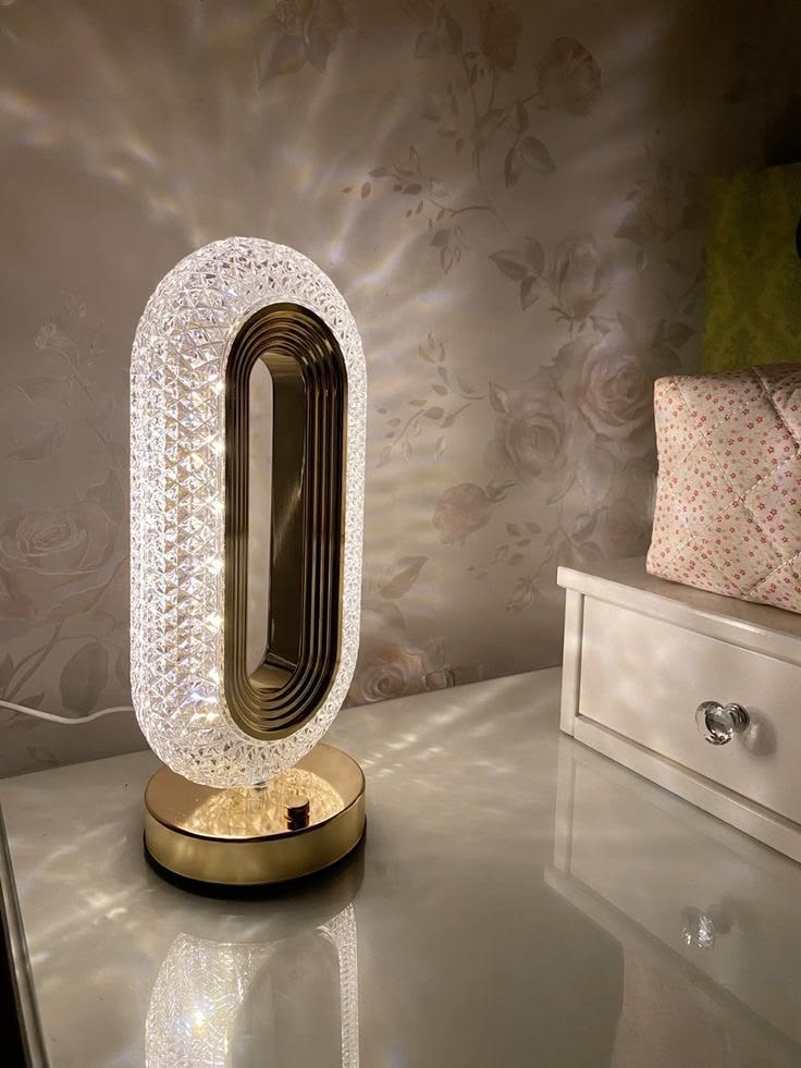 Modern Golden 3 Color LED Crystal Oval Touch Lamp