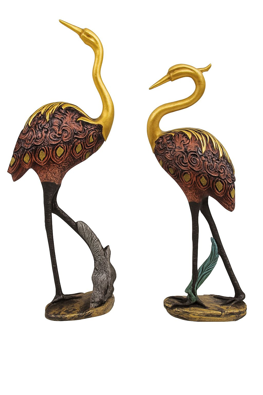 Elegant Golden Crane Couple Decorative Showpiece – Pair of Sculptures for Home Décor