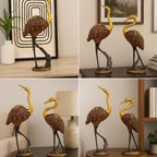 Elegant Golden Crane Couple Decorative Showpiece – Pair of Sculptures for Home Décor