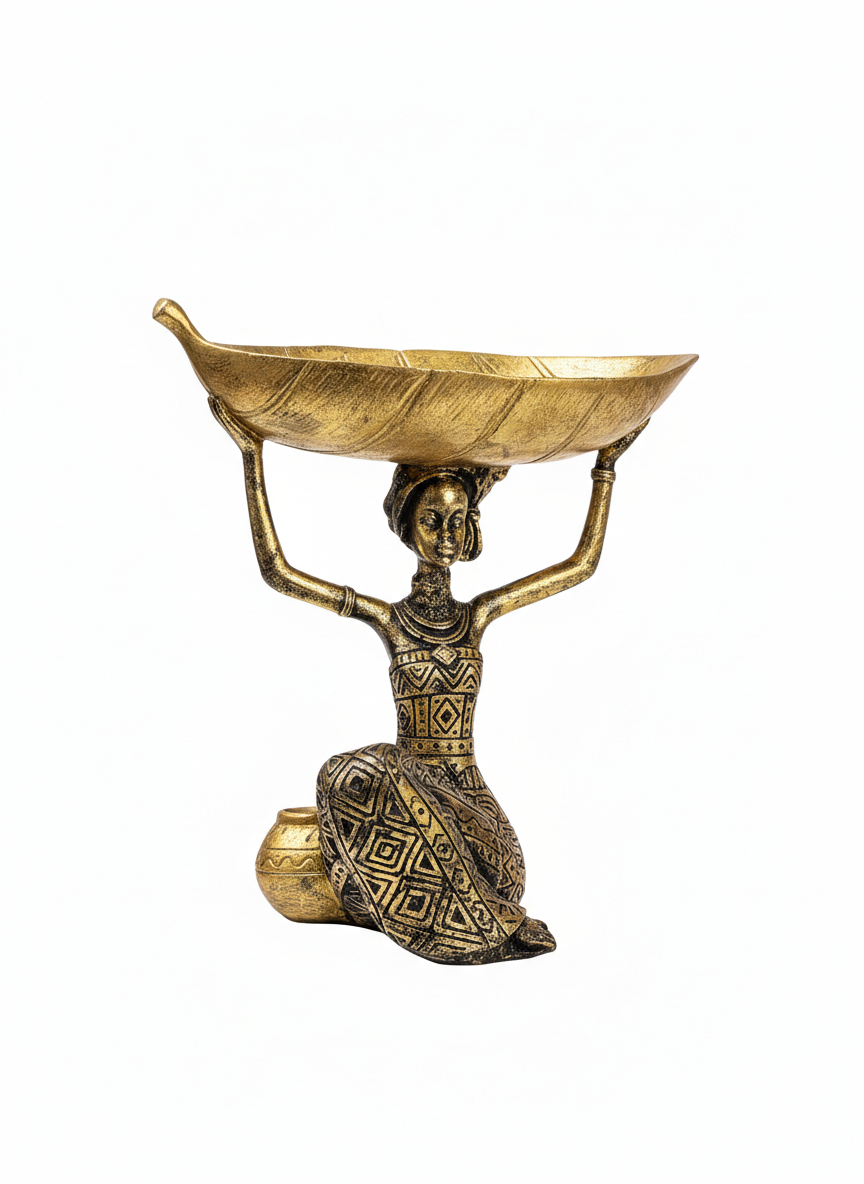 African Woman Decorative Leaf Bowl