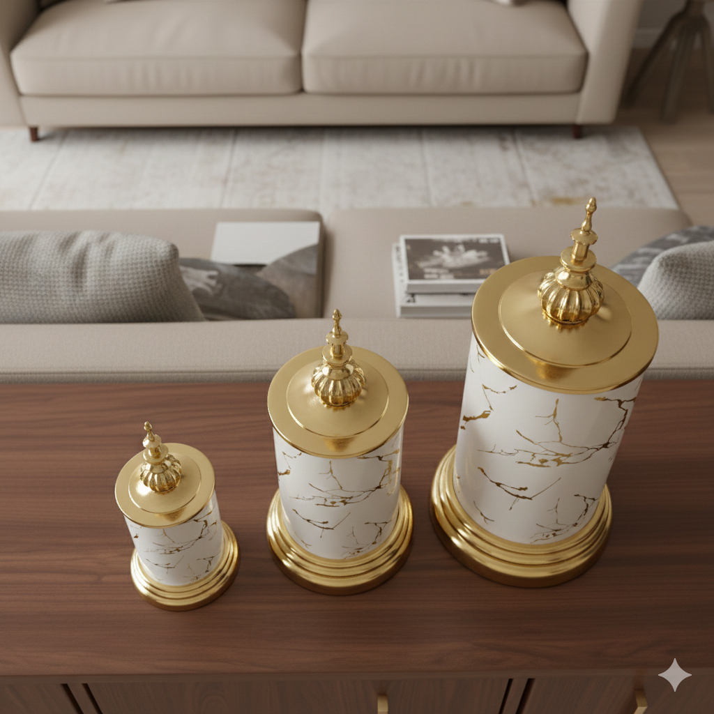 Marble Print Glass Candy Jar Set Of 3