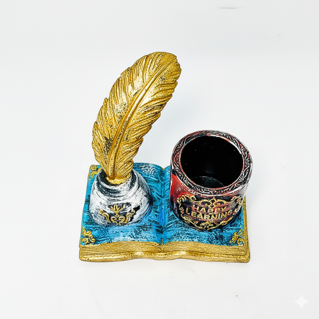 The Scholar's Quill & Inkwell Pen Holder