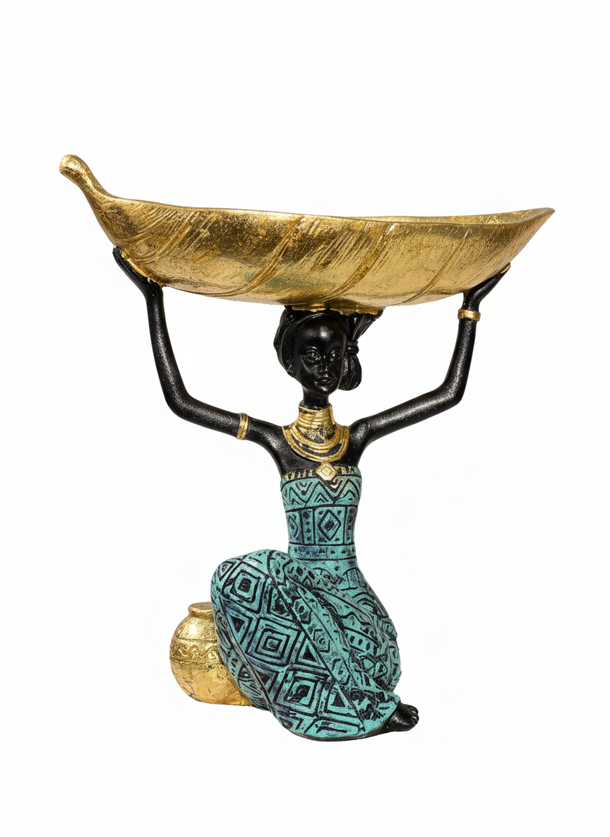 African Woman Decorative Leaf Bowl