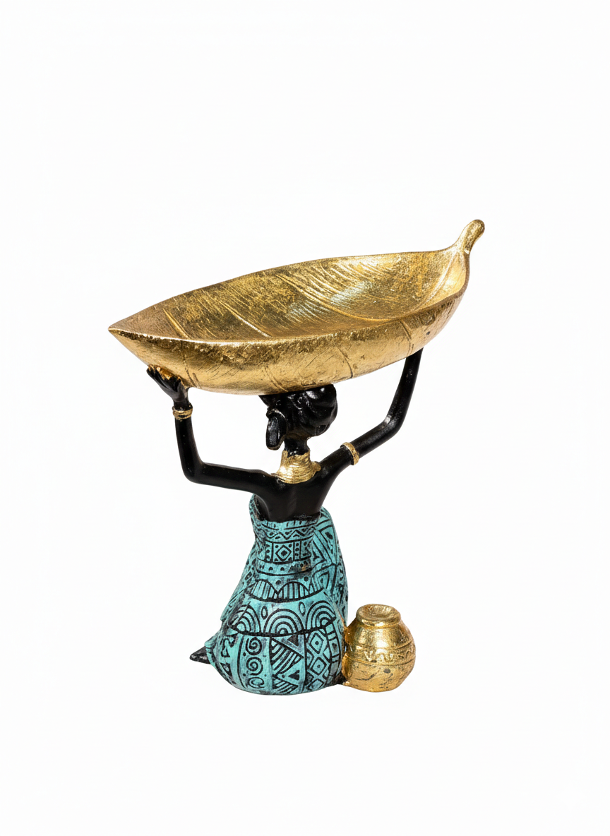 African Woman Decorative Leaf Bowl