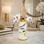 Modern Gold & White Marble-Patterned Ceramic Vase