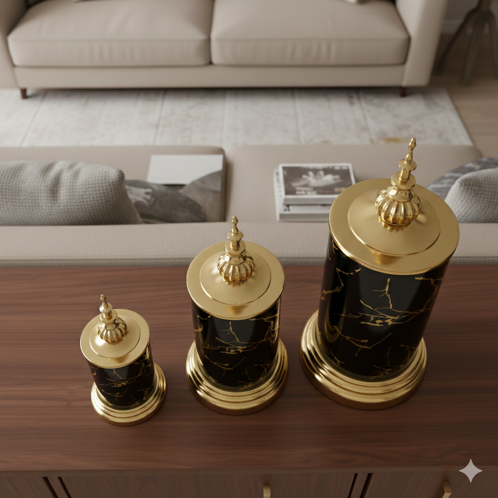 Marble Print Glass Candy Jar Set Of 3