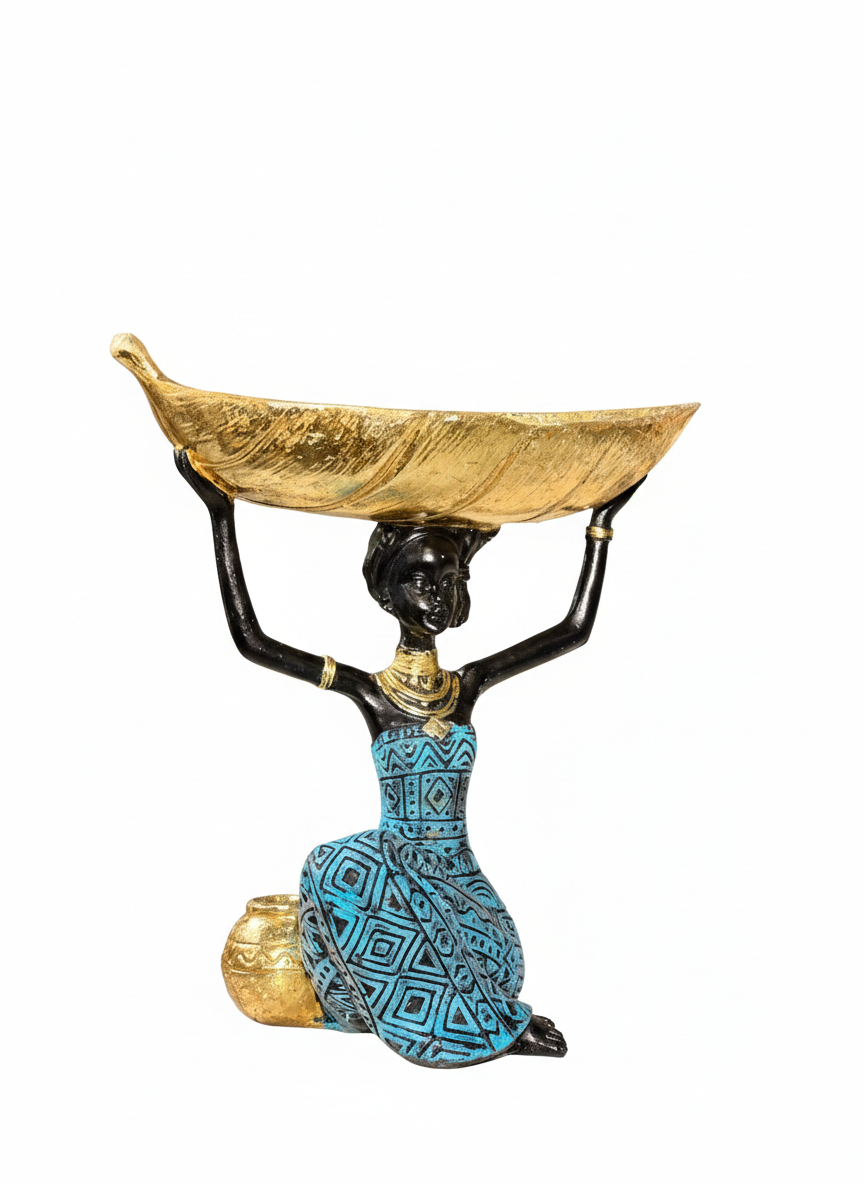 African Woman Decorative Leaf Bowl