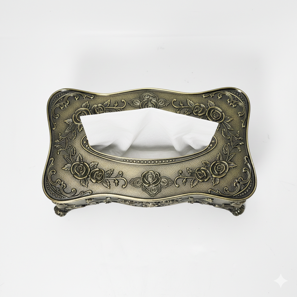 Antique Gold Floral Metal Tissue Box