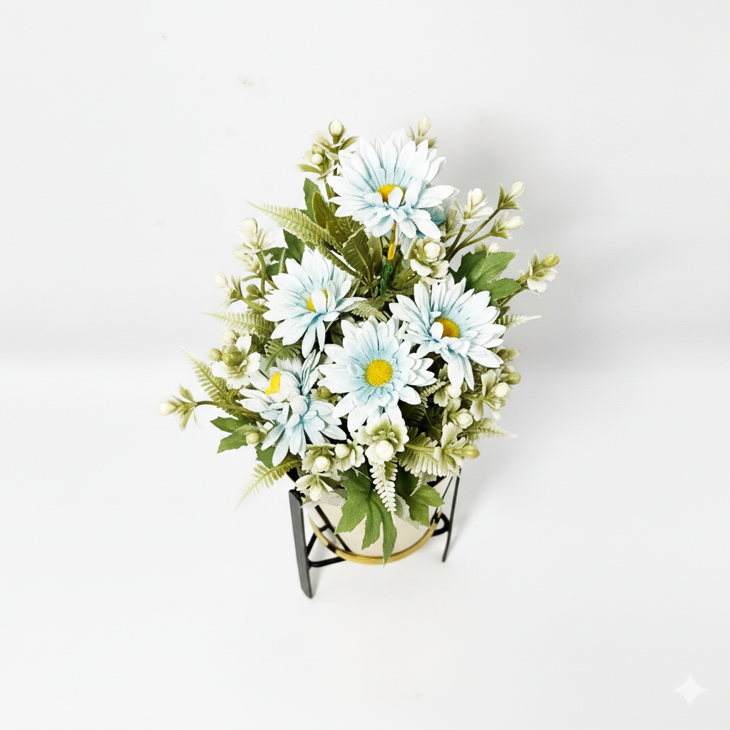 Potted Artificial Floral Arrangement with Metal Stand