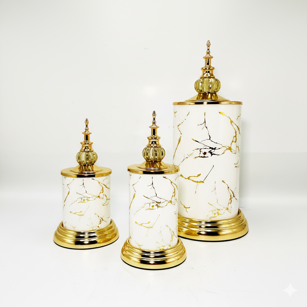 Marble Print Glass Candy Jar Set Of 3