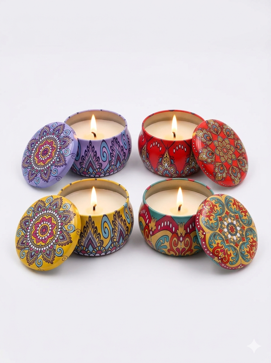 Mandala Pattern Scented Candle Large Tins