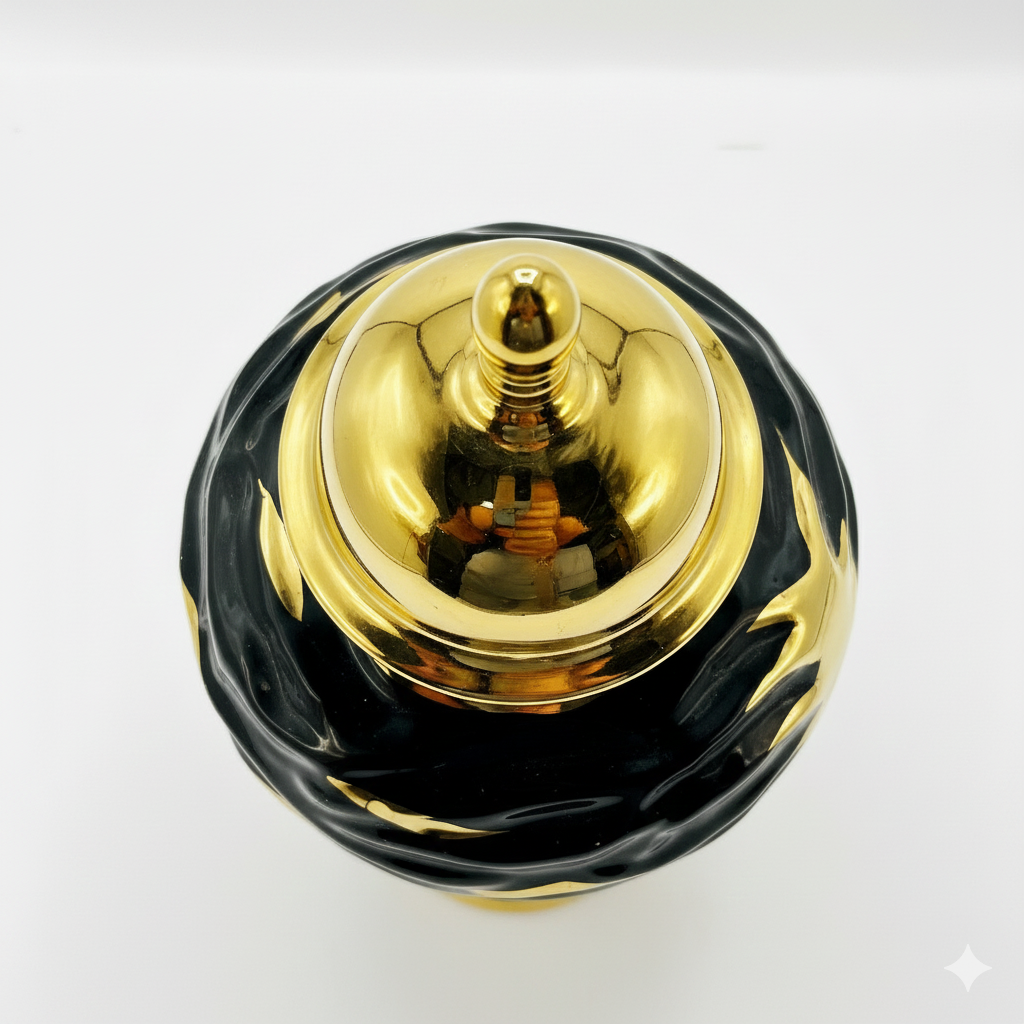 Ribbed Metallic Ceramic Candy Jar