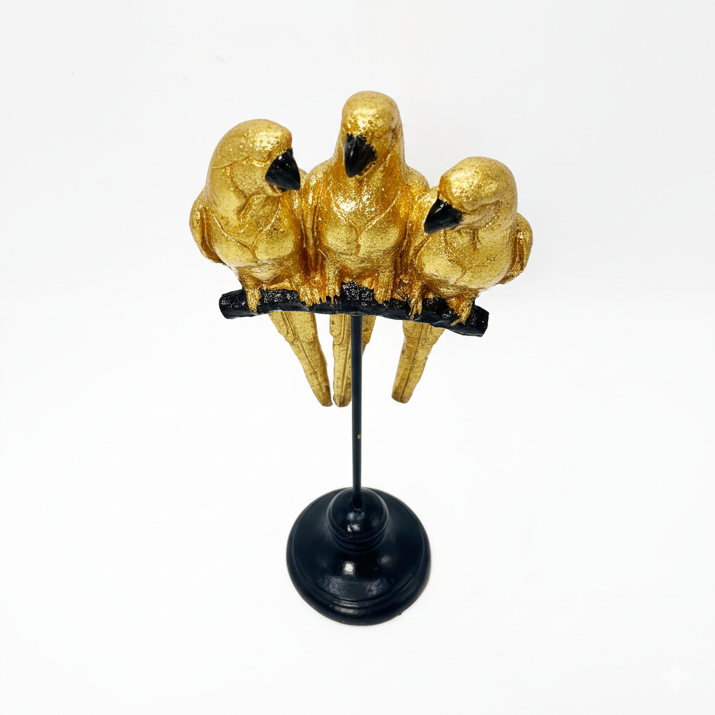 Golden Trio Parrots on Stand