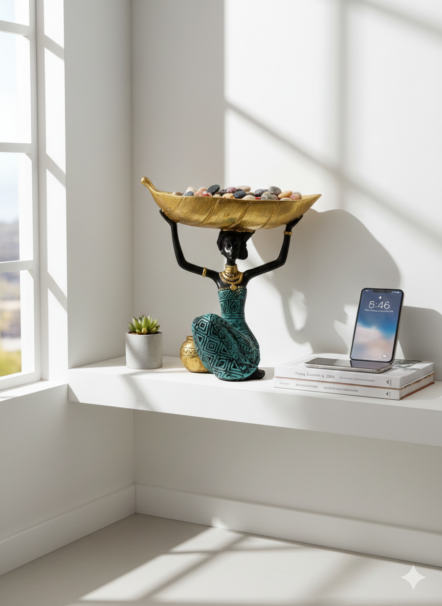 African Woman Decorative Leaf Bowl