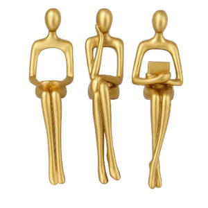 Golden Abstract Thinker Figurine Set – Modern Minimalist Sculptures (3-Piece)